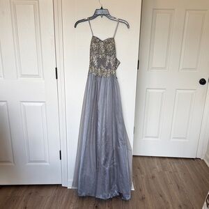 BA Nites Gray Dress with Gold Embroidery